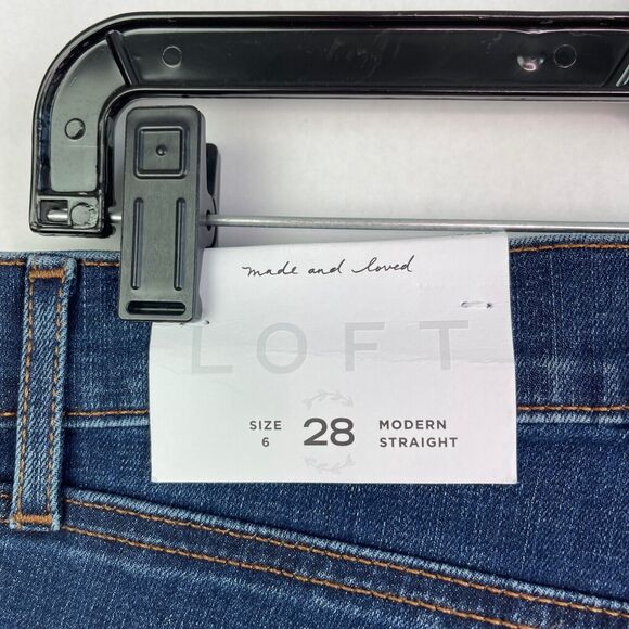 LOFT Modern Straight Med Wash Ankle Cuff Stretch Denim Jeans Women's Sz 28 / 6 - Picture 6 of 12